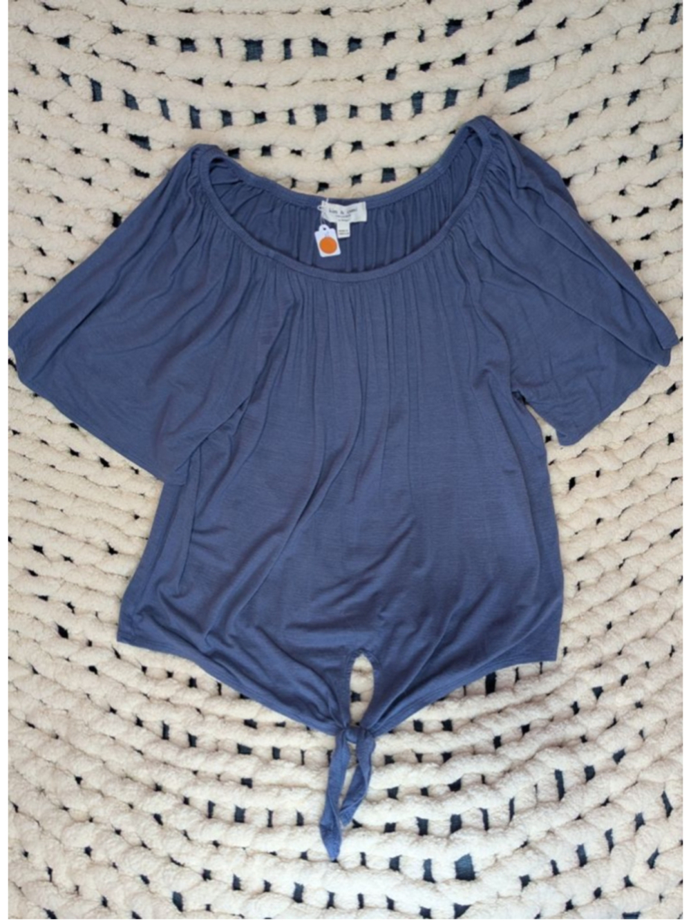 Women's Kim & Cami Blue Off-Shoulder Tie-Front Top XL